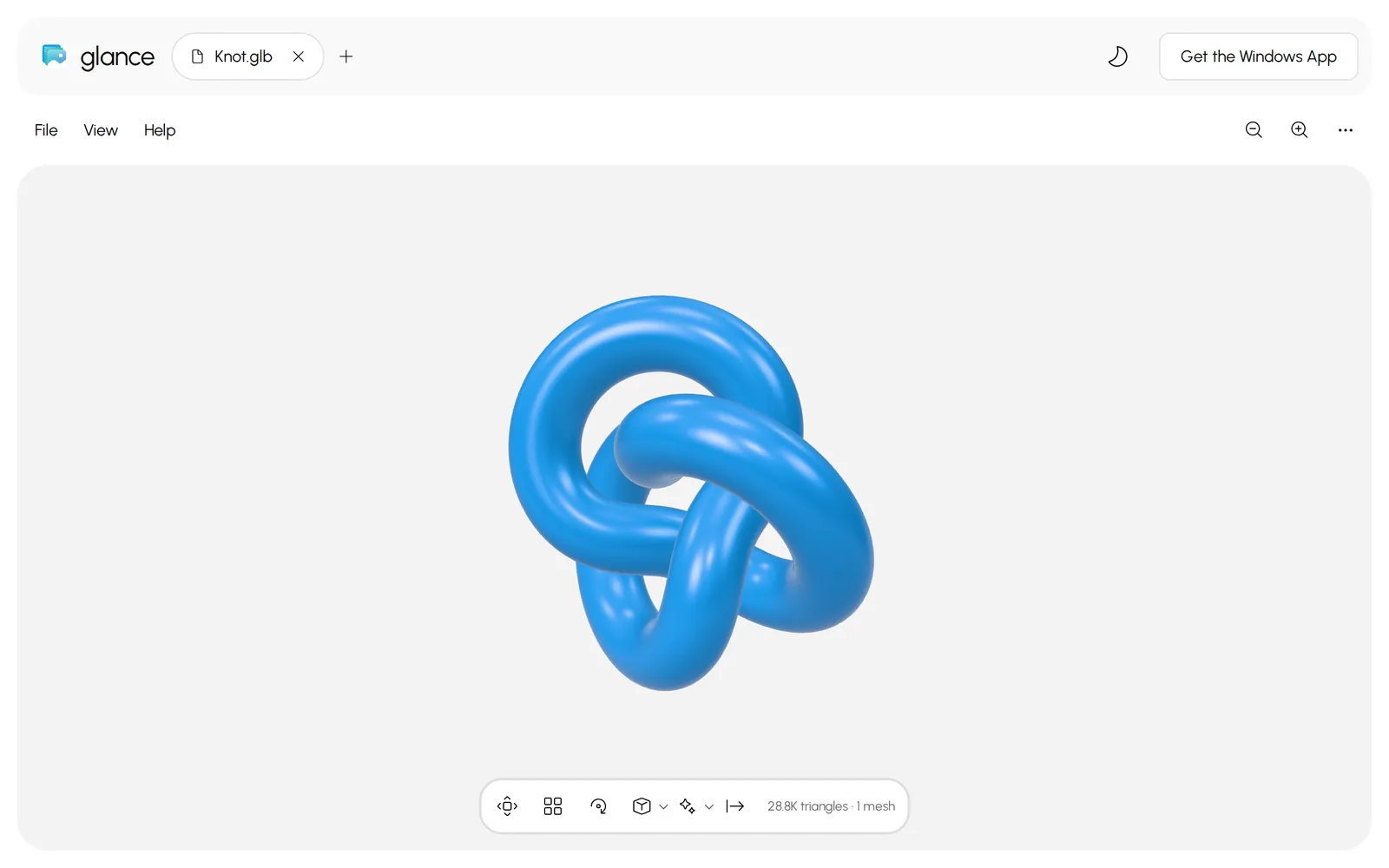 A 3D model open in Glance