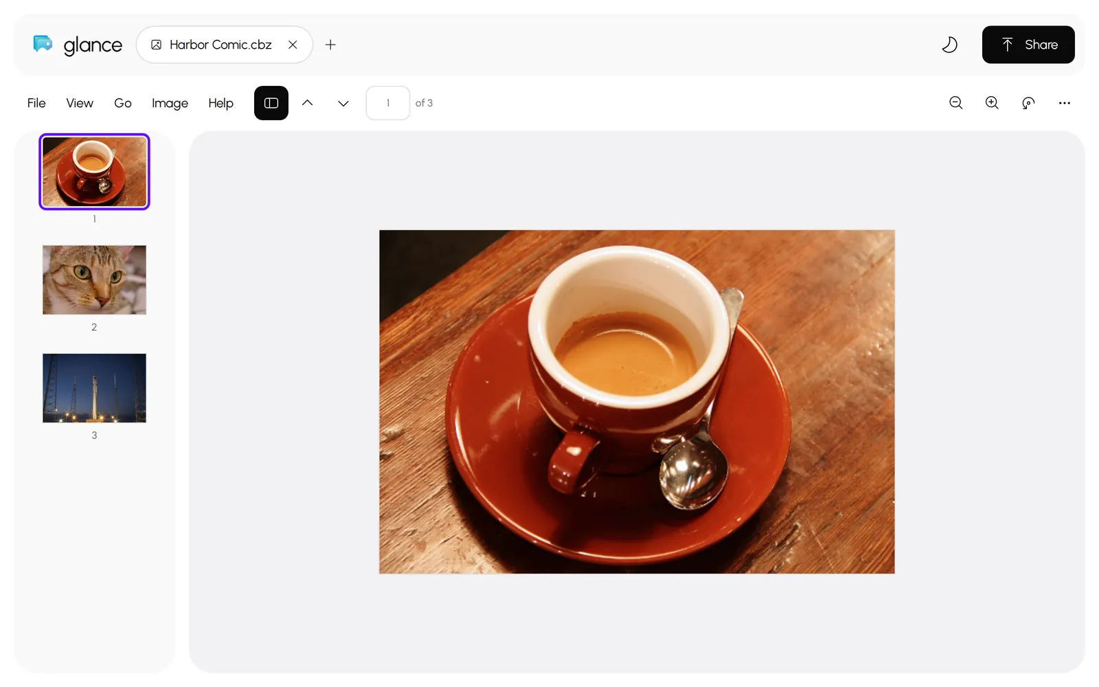 A comic book open in Glance