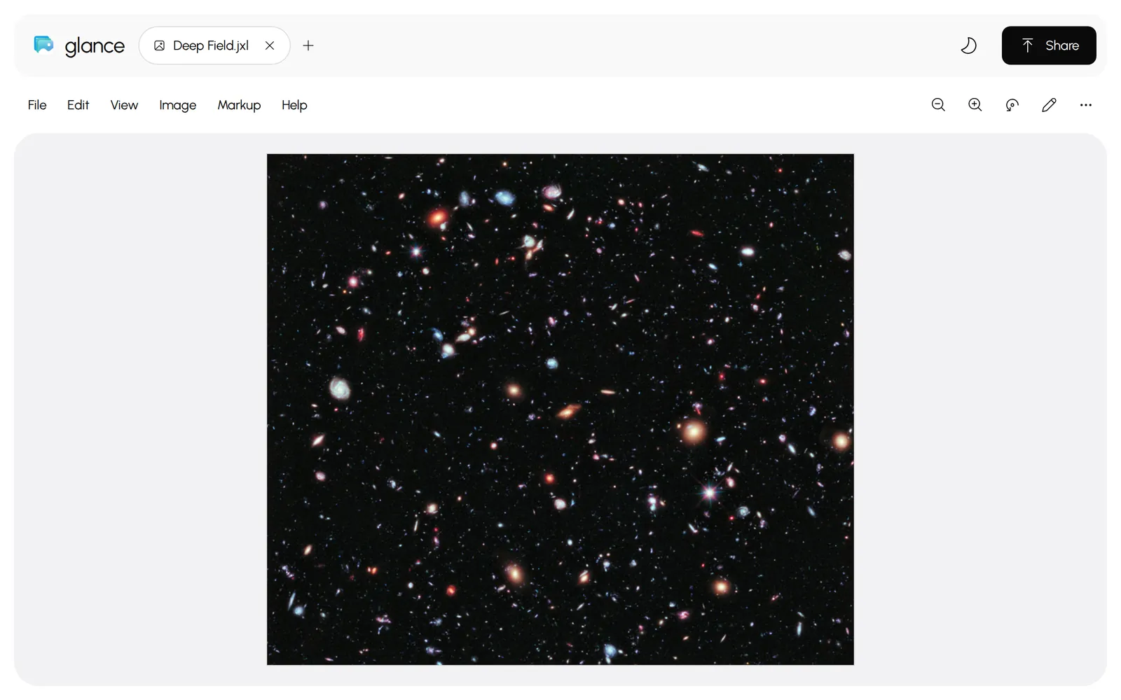 A JPEG XL image open in Glance