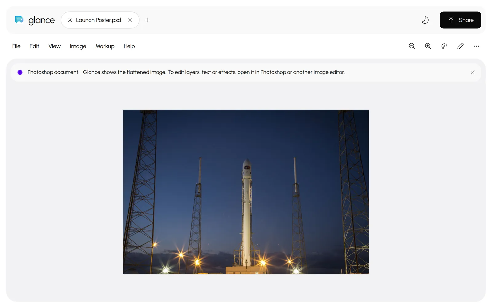 A Photoshop file open in Glance