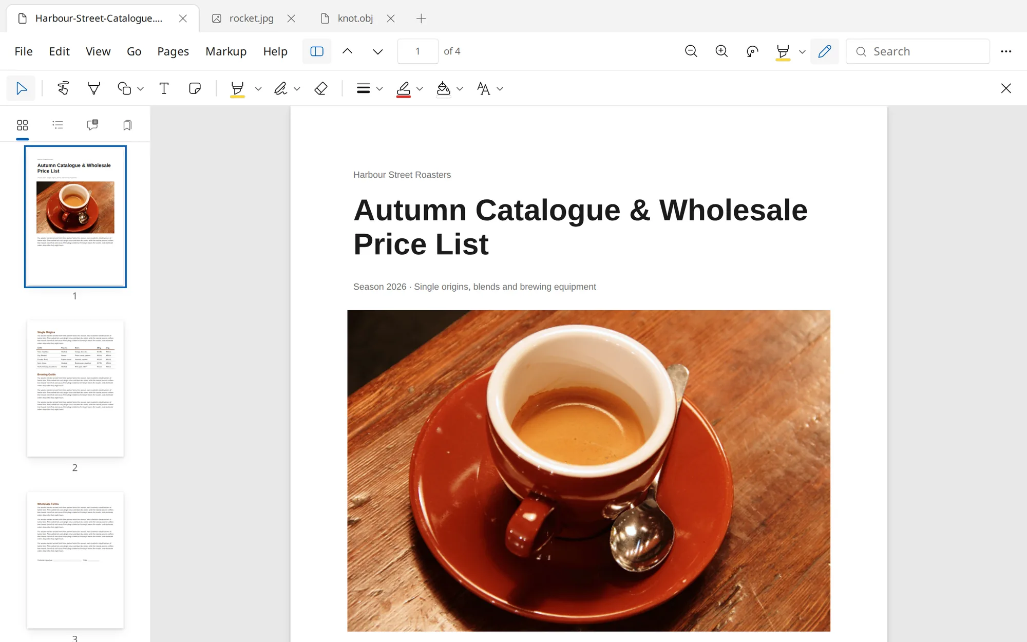 Glance markup toolbar above a PDF page